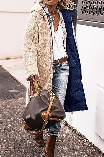 Women's Winter Hooded Quilted Coat Fleece Lined Long Puffer Jacket Winter Fashion Warm Reversible Zip Up Padded Coat2