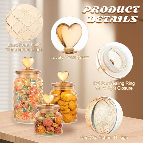Image of MARTVIA Brown Glass Food Storage Jars with Glass Lids 1000ml Set of 4, Love Heart Handle Lid Jar for Home Kitchen,Flour, Sugar, Coffee, Pasta,Grains, Cookies, Snacks (Heart 1000 ML Jar, SET OF 4)
