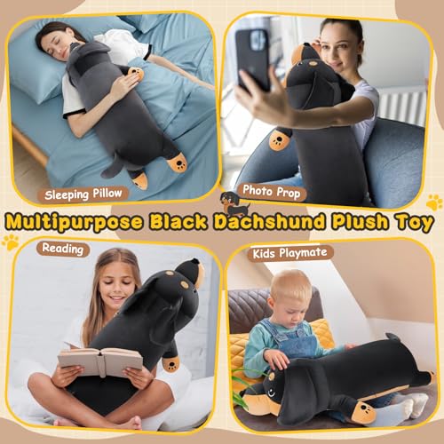 Image of 30'' Giant Black Dachshund Dog Plush Stuffed Animal- Big Weiner Dog Plush Pillow Plushies, Large Dachshund Plush Toy, Hugging Weiner Dog Stuffed Animal, Birthday Gifts for Kids Valentine's Day Gift