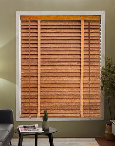 Wooden Window Blinds, Light Filtering Solid Wood Window Blinds, Plantation Blinds Wood Blinds for Windows, Privacy Blackout Shutter Curtains Wooden Blinds & Shade,Brown,32.25'' W x 60'' H