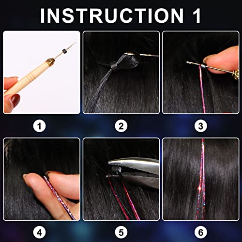 Sygy Hair Tinsel Kit, 47 Inches Tinsel Hair Extensions 15 Colors, Fairy Hair Tinsel 3000 Strands Glitter Hair For Women Girls, Heat Resistant Hair Tinsel With Tool, Sparkle Hair Tensile For Halloween Cosplay Christmas New Year Party #TOP5