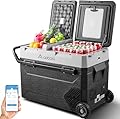 AAOBOSI 12 Volt Car Refrigerator, 60Qt (57L) Portable Car Fridge Freezer Electric Cooler Dual Zone Extension Handle, 12/24V DC and 110-240V AC, Mini Fridge for Camping, Travel, Truck, RV