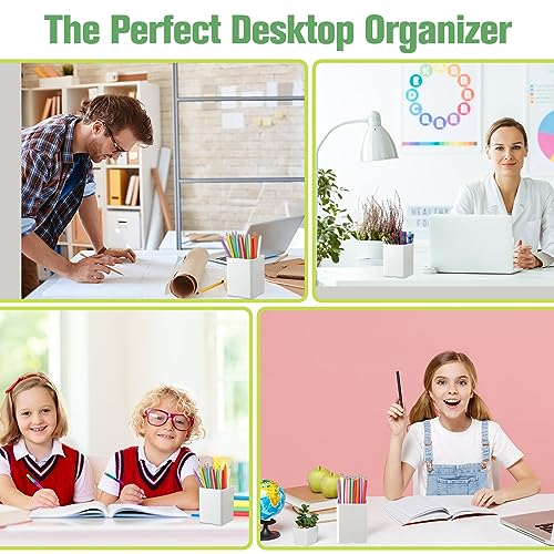 Image of Jutom 8 Pcs White Acrylic Pen Holder for Desk, Pencil Cup Bulk Makeup Brush Storage Organizer, Desktop Pencil Cup Stationery Desktop Stationery Organizer for Office School Home Supplies