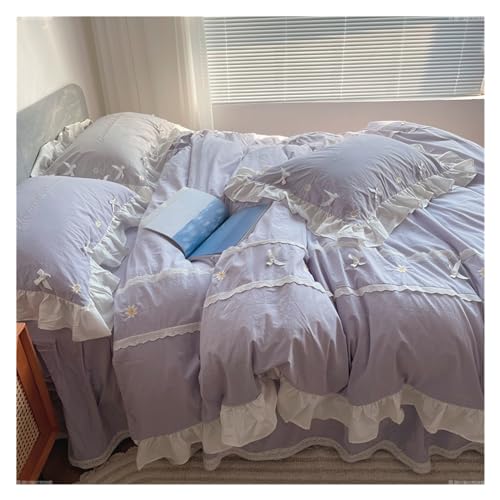 Housse de couette broderie marguerite coton parure de lit 4 pcs