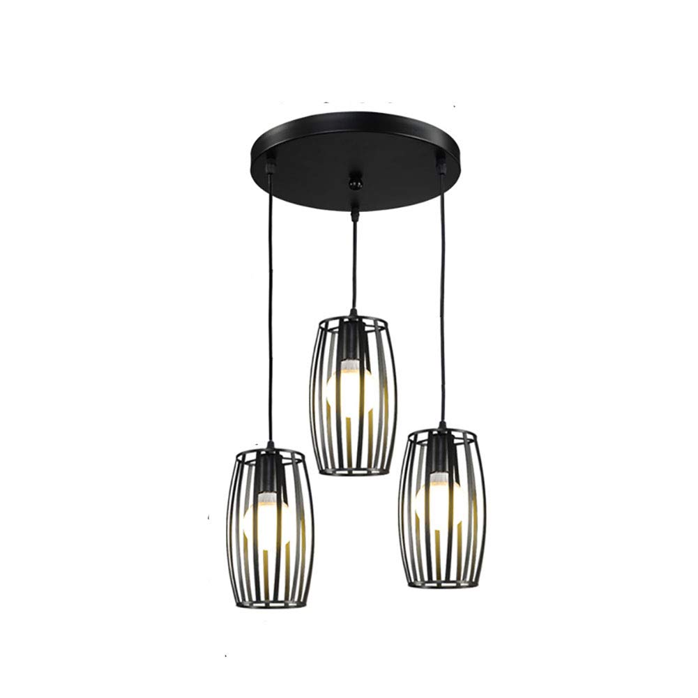 RRJJ Country Antique Chandelier Cage Ceiling Lamp,Retro Industrial Hanging Lamp,for Restaurant Cafe Corridor,Vintage Chandelier Adjustable Height-Black. 3 Discs
