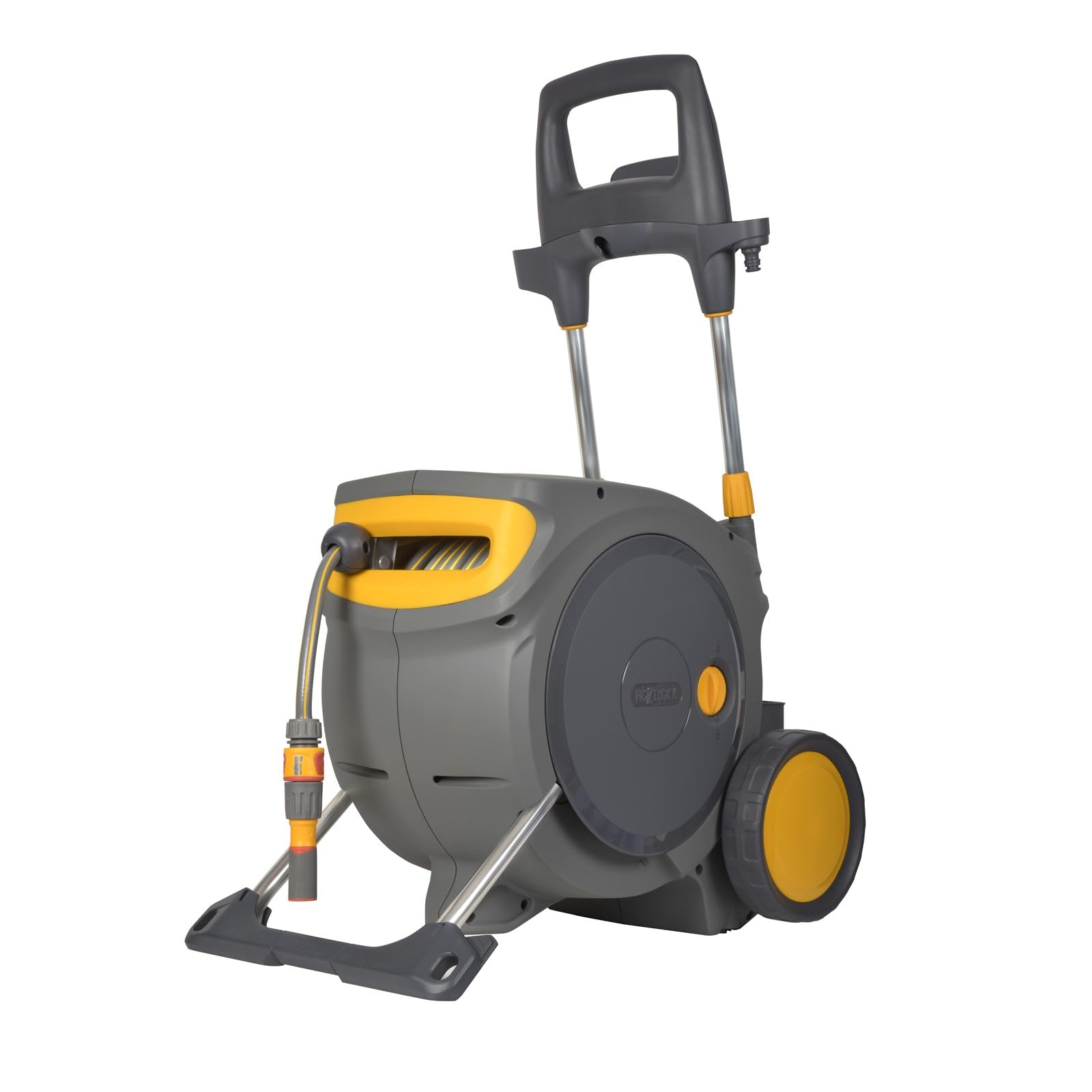 Hozelock Pro Cart | Auto Reel Mobile | Inc: 35M Garden Hosepipe, 3-in-1 Nozzle, Connector Set, Fittings | Hybrid System | Automatic Rewind & Layering | Superior Mobility | Height Adjustable