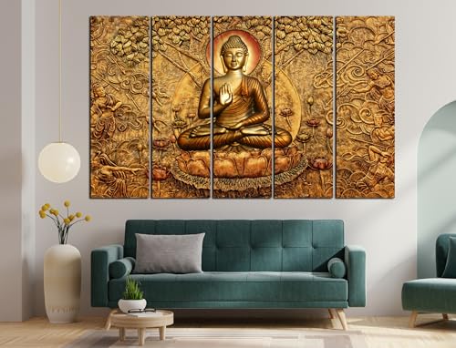 Image of CN RETAILS Buddha Wall Paintings for Living Room Big Size | Framed Wall Paintings for Home Decoration | Hanging Abstract Art Painting | Set of 5 Frames (48x30) ss04 04