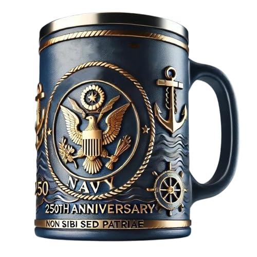 250th Anniversary Military Commemorative 3D Mug, Creative Handmade Marine Corps Coffee Mug, Military Themed Mug Gift for Veterans, Army Navy Air Force (Navy)