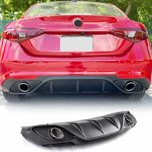 Rear Diffuser for Alfa Romeo Giulia Base Sedan 2017-2022 Bumper Cover Spoiler Valance Protector Factory Outlet with Exhaust Tips (Without red Reflector)