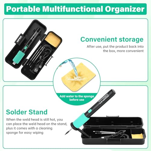 Image of Serplex Cordless Soldering Iron Kit with Toolbox 5V 15W Soldering Pen Adjustable 260-450C Temp, 8s Rapid Heat-up, 650mAh USB Cordless Welding Kit Including 3 Replaceable Tips