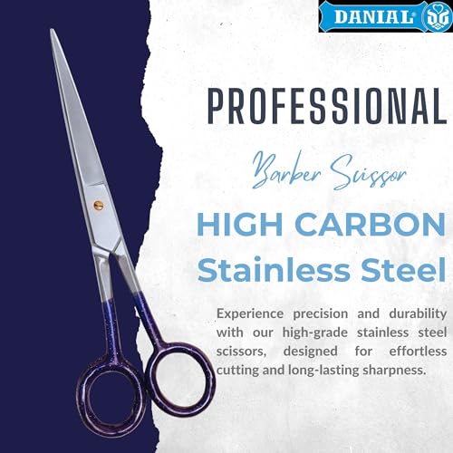 Image of DANIAL 7.5 Inch Stainless Steel Scissors, Rubber Coated Sleeves - Perfect for Barber, Mustache, Beard Grooming, Haircuts for Men & Women (Vintage)