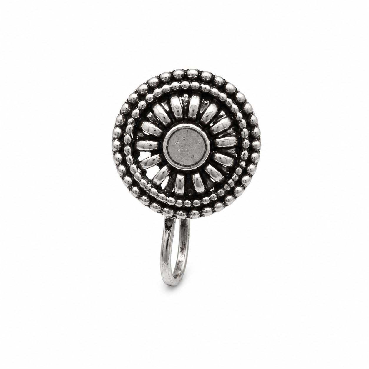 anuradha Plus Jewellery Charming Oxidised silver finishing stone stud Floral shape Nose Pin | Ring | Without Piercing | Adjustable | Nose Ring | Nathiya|Nathani | For Festival |Navratri For womens & Girls.-picture-34