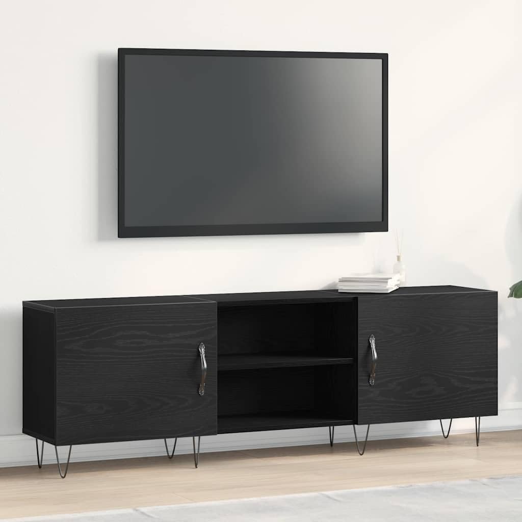 Mueble de TV con soporte de pared y espacio de almacenamiento, puerta de salón con patas de hierro de madera de roble negro