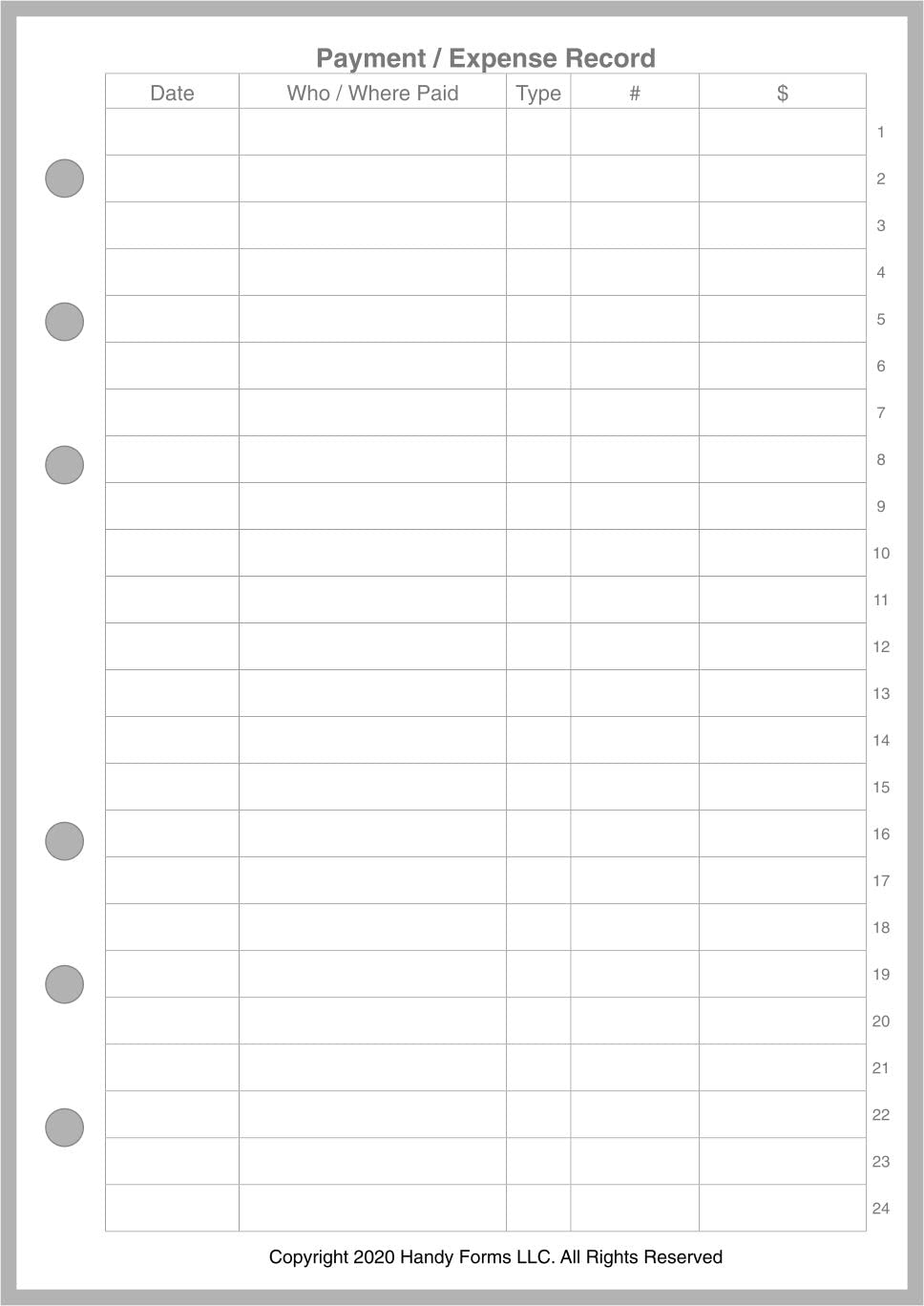 Registre de chèques de taille personnelle papier premium perforé