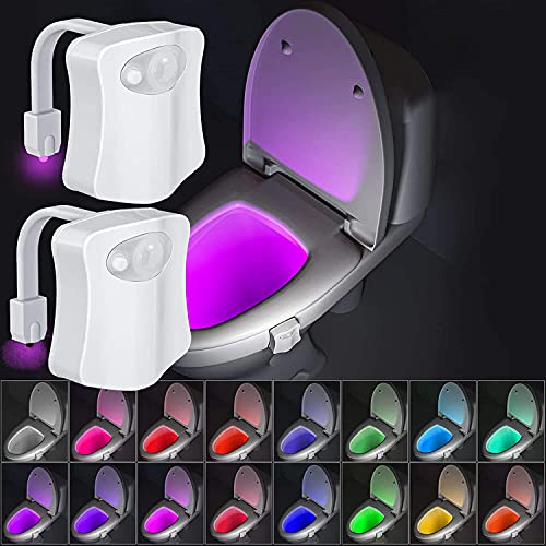 Riaxuebiy 16 Couleurs Changement Lumiere Cuvette WC, Lampe de Toilette Cuvette LED Lampe Automatique Veilleuse Détecteur Mouvement (B-16 Couleurs, 2 Pièces)