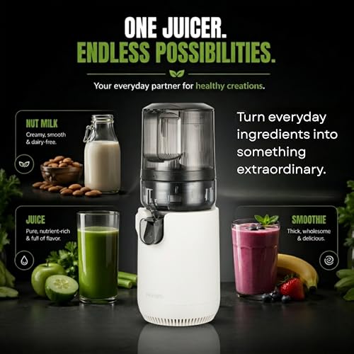 Image of Hurom E50ST Cold Press Juicer for Home, Advanced Cold Press Technology for 20% More Juice, All-in-1 Juicer for Fruits, Vegetables, Nut Milk, World's No. 1 Slow Juicer Brand since 1974 (Mushroom White)
