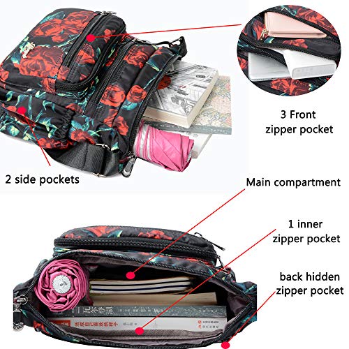Image of Nylon Floral Multi-Pocket Crossbody Purse Bags for Women Travel Shoulder Bag