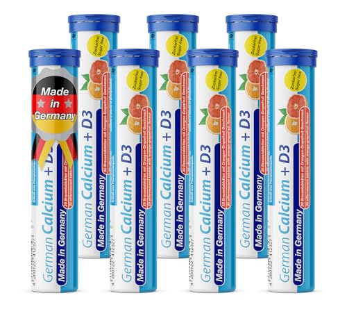 German Calcio + Vitamina D3 - Pastillas efervescentes (140 unidades, sabor a naranja-pomelo, 500 mg de calcio, 2,5 μg de vitamina D3, T&D Pharma, fabricado en Alemania)