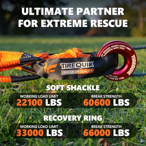 Image of Soft Shackle & Winch Recovery Ring Kit,1 /2 inch X 22 inch Orange Offroad Soft Shackle Recovery Kit (60,600LBS Breaking Strength), UHMWPE Rope Shackle & Snatch Ring for Sailing SUV ATV UTV 4X4 Truck (2PCS)
