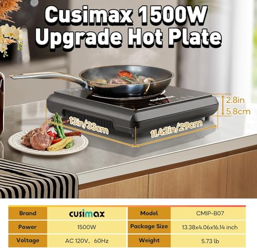 Image of CUSIMAX 1500W Hot Plate, Portable Infrared Electric Stove for Home with 7 Speed,Ceramic Countertop Stove Sensor Touch,Kids Safety Lock and Timer,Compatible for All Cookwares