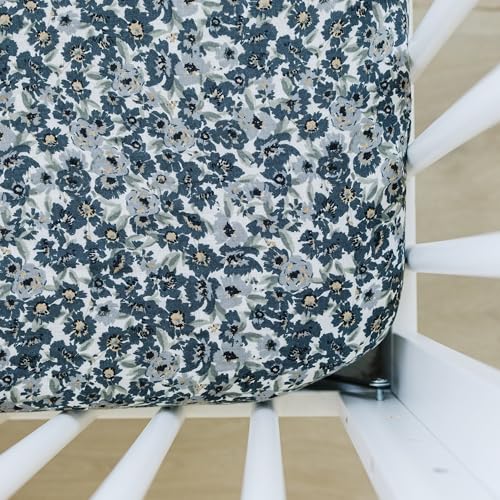 Image of Liberty Floral Muslin Crib Sheet by Mebie Baby, Soft and Breathable Bed Sheets for Babies, Modern Neutral Bedding for Cribs, Standard Crib Mattress Fitted Sheet, Great for Boy or Girl Room or Nursery