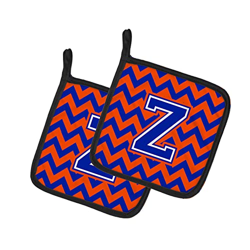 Caroline's Treasures CJ1044-ZPTHD Letter Z Chevron Orange and Blue Pair of Pot Holders Kitchen Heat Resistant Pot Holders Sets Oven Hot Pads for Cooking Baking BBQ, 7 1/2 x 7 1/2