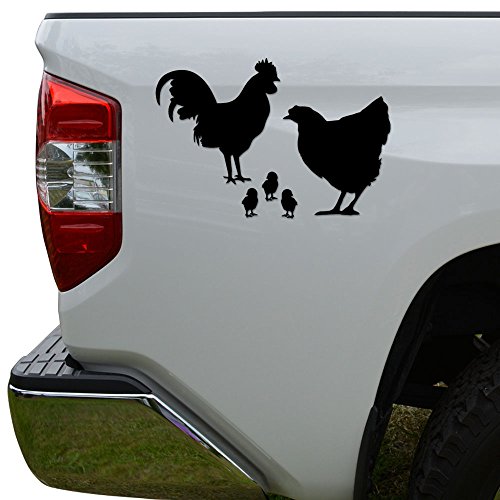 Chicken Family Farm Hen Rooster Die Cut Vinyl Decal Sticker For Car Truck Motorcycle Window Bumper Wall Decor Size- [8 Inch/20 Cm] Wide Color- Matte Black #TOP5