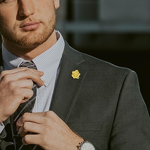 18K Gold Tone lapel Pins Brooch for Men Suit, Metal Flower Brooch Pins for Women, Mens Suit Accessories on Wedding Birthday Anniversary Father's Day.2