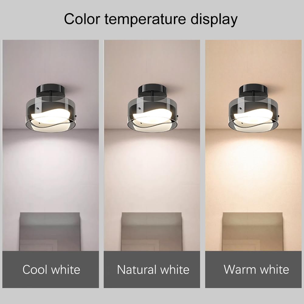 9W Led Półpłaska Oprawa Sufitowa, Czarna Oprawa Do Korytarza, Szklana Sufitowa, Sufitowa Na Werandzie, Wejściowa Do Sypialni, Sufitowa Do Korytarza, 3 Tryby Kolorów, 7,87 Cala