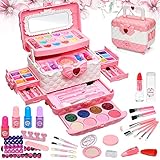 🎀Fun Kinderschminke Set - Unsere 57 PCS Kinderschminke ist ein großartiges Starterset für Ihre Kleinen. Es enthält alles, was sich ein kleines Mädchen zum Schminken wünschen kann. Lidschatten, Rouge, Lippenstift, Nagellack, Foundation, Schminkpinsel, Nagelfeile, Nageltrenner, Nagelaufkleber, 4 Lidschatten- und Rougepaletten mit 32 Farben. Unsere Kinderschminke ist 