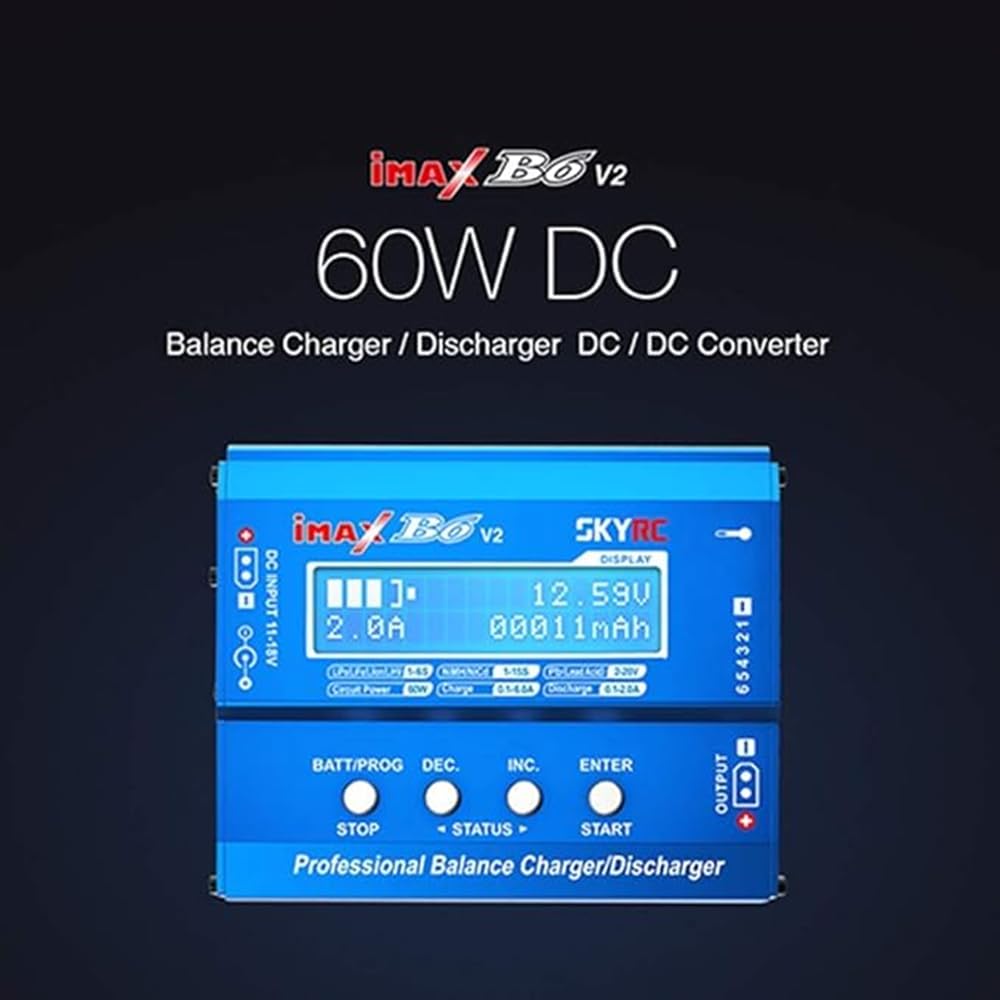 iMAX B6 V2 DC 60W 6A X60T RC Mehrere Akku Balancer Ladegeraet Entlader für 1S-6S LiPo Li ion Life LiHV, 1S-15S NiCd NiMh Pb AGM Ladegerät für DJI Drohne Inspire Auto Airsoft Spielzeug Batteries