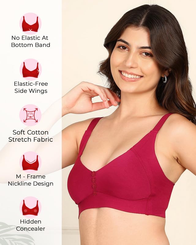 Image of Komli M-Frame Non-Padded Cotton Bonded Seamless Minimiser | Full Coverage | Hidden Concealer | Elastic-Free Comfort | Wire-Free | Side Wings with Gripper | Adjustable Straps