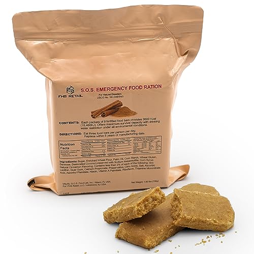 S.O.S. Rations Emergency 3600 Calorie Food Bar - 3 Day / 72 Hour Package with 5 Year Shelf Life Net wt. 1.60lbs (756g) (Cinnamon Full Case)