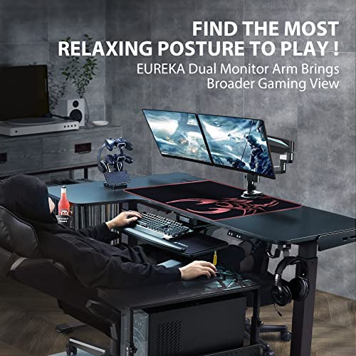 EUREKA ERGONOMIC Dual Monitor Stand, Fully Adjustable Gas Spring Double Monitor Arms for PC Computer Screen 13 to 32 inch up to 17.6 LBS W VESA 75x75mm,100x100mm C Clamp Grommet Base, Black