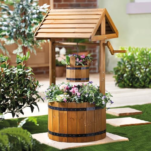 Coopers of Stortford - Wooden Wishing Well Planter | Flowers Shrubs Plants | Outdoors Garden