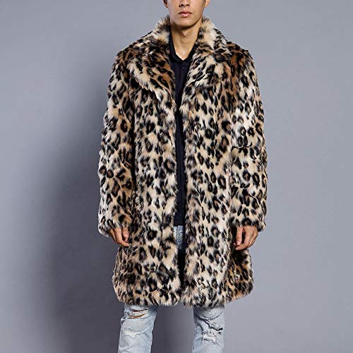Mens Leopard Warm Thick Fur Collar Coat Jacket Faux Fur Parka Outwear Cardigan Black #TOP1
