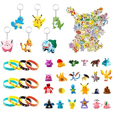 Toy Set, Party Bag Fillers for Kids, 24 Pcs Mini Figures, Cake Decoration, 12 Pcs Silicone Bracelet, 50 Pcs Stickers, 6 Pcs Double-sided Cartoon Keyring, Favours Supplies for Birthday Party Decoration Cover