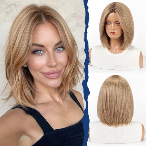 starluck Human Hair Wigs for Women, Curtain Bangs Ligth Brown