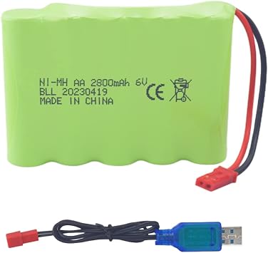sea jump 6.0V 2800mah AA Rechargeable Battery with JST-2P Plug and USB Charging Cable for the New Huina 540 Dump 520 RC Bulldozer and 510 Excavator 540 Engineering Truck RC Toy RC Car Battery