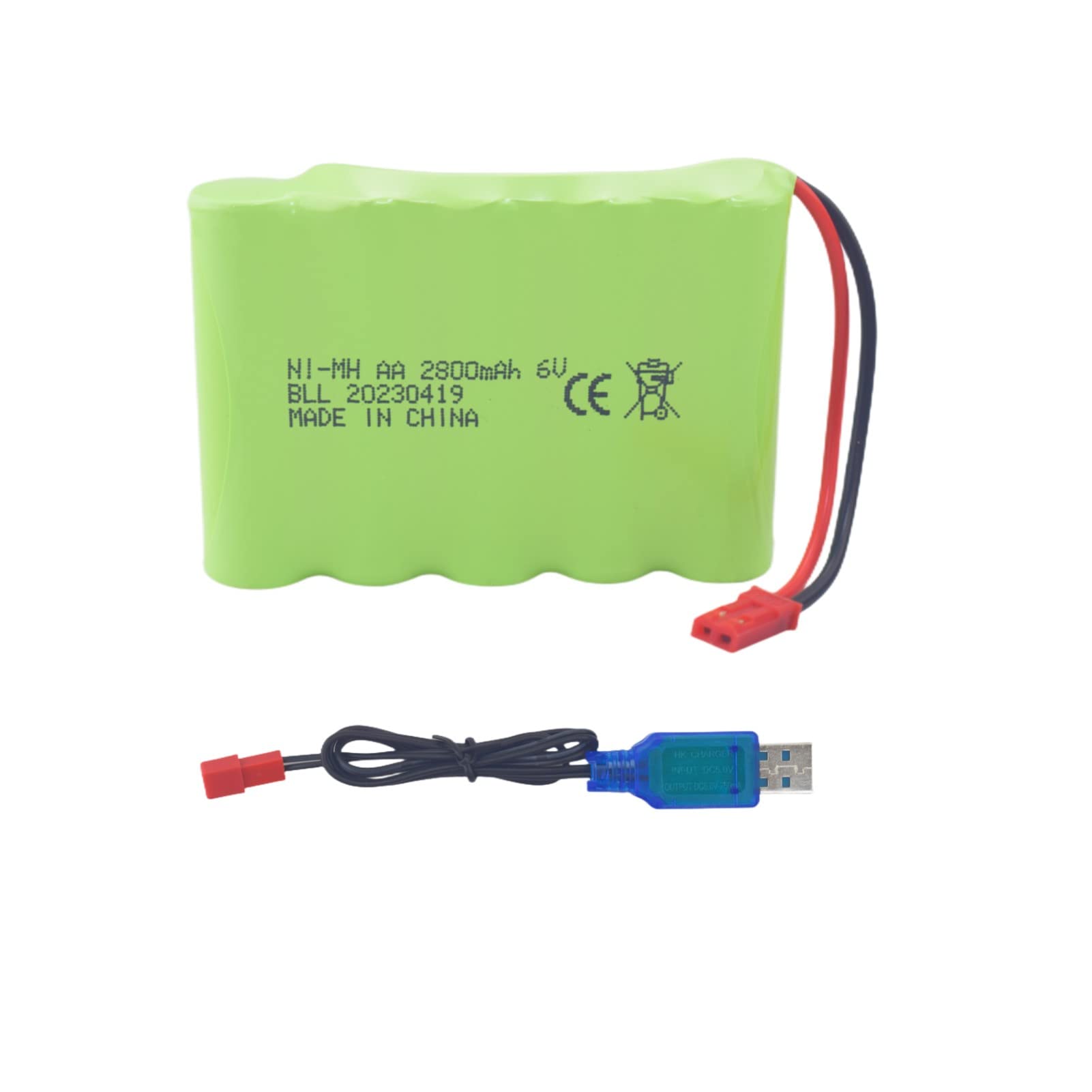 1PCS 6.0V 2800mah AA Li-Battery Rechargeable Plug JST-2P & USB Charging Line for The New Huina 540 Dump 520 Bulldozer RC and 510 Excavator 540 in Truck RC Car Toy