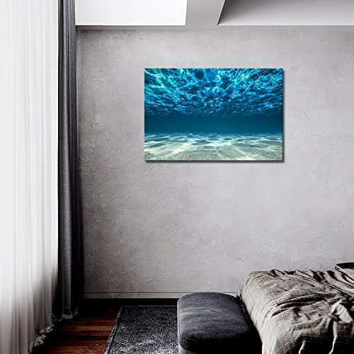 Blue Ocean Bottom View Beneath Surface Wall Art Painting The Picture Print On Canvas Seascape Pictures For Home Decor Decoration Gift (Stretched By Wooden Frame,Ready To Hang) #TOP1