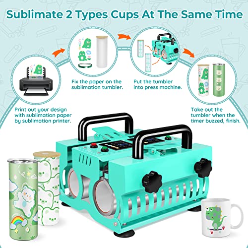 Realkant Tumbler Heat Press Machine, Upgraded 110V Double Station Tumbler Press Heat Machine Sublimation, 30 Oz 20 Oz Mug Press For Sublimation Straight Tumblers Bottles Glass Tumblers Print (Green) #TOP5