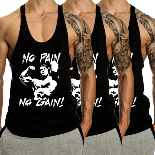 GYMLEADER Men's Tank Tops Workout Gym Muscle Shirt Y Back Fitness Bodybuilding Sleeveless T Shirt Black+Black+Black L