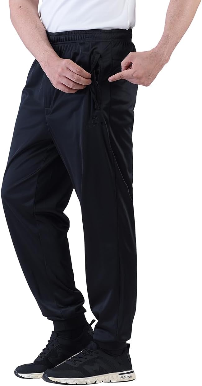 Men's Soft Brushed Athletic Joggers Pants, Zipper Fly Secure Zip Pockets, Ribbed Cuffs Sweatpants