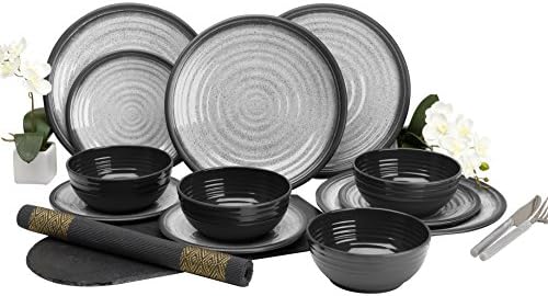 Flamefield GG0112 Granite 12 Piece Melamine Dining Set - Grey