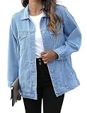 SeekMe Women's Oversized Jean Jacket Plus Size Fashion Boyfriend Button Down Washed Denim Jacket (Light Blue, XX-Large)