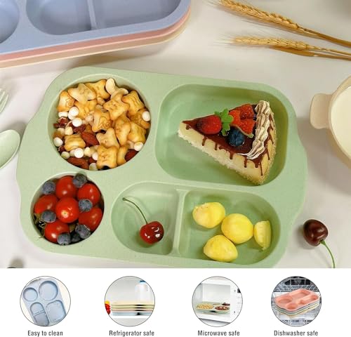 shopwithgreen Wheat Straw Dinnerware Cutlery Set, 20 PCS Kids Toddlers Divided Plates and Bowls Sets, Microwave Unbreakable Tableware Spoon Knife Cup, Dishwasher Safe for Kitchen Picnic School by shopwithgreen - Image 3