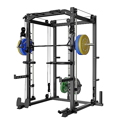 Major Lutie Smith Machine With 230Lbs Olympic Plates, Sml01 1600Lbs Power Cage With Crossover Machine,Landmine More Training Attachment(Black) #TOP20