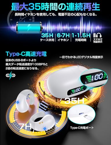 イヤーカフイヤホン【新時流 bluetooth】 OWS 空気伝導 耳挟み式 bluetooth 塞がない 骨伝導の革新 耳挟み式 オープンイヤー 音漏れ抑制 耳を塞がないイヤホン Bluetooth5.3 数字LEDディスプレイ 瞬時接続 誤操作防止
