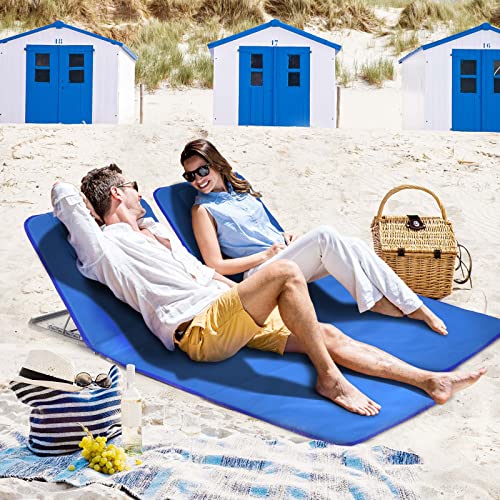 Image of Giantex Beach Chairs for Adults 2 Pack Set with Side Table, Folding Lounge Chairs, 5 Position Adjustable Lawn Chair for Sunbathing, Patio Chaise Lounge Lightweight Backpack Camping Chairs (Navy)